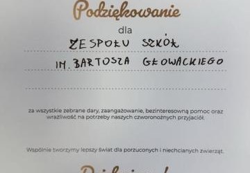 PODZIĘKOWANIE DLA SPOŁECZNOŚCI ZS PROSZOWICE ZA PRZEKAZANE DARY DLA SCHRONISKA 