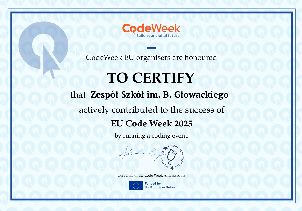 ZDOBYLIŚMY KOLEJNY CERTYFIKAT EUROPEJSKIEGO PROGRAMU INFORMATYCZNEGO „CODE WEEK 2025”