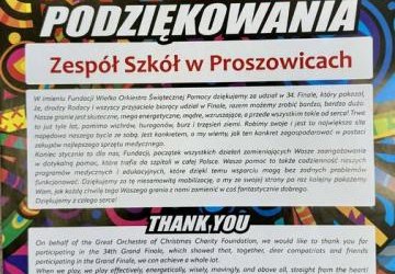 A MY POMAGANIE MAMY W GENACH ... PODZIĘKOWANIE DLA SPOŁECZNOŚCI ZS PROSZOWICE ZA UDZIAŁ W 34 FINALE WOŚP