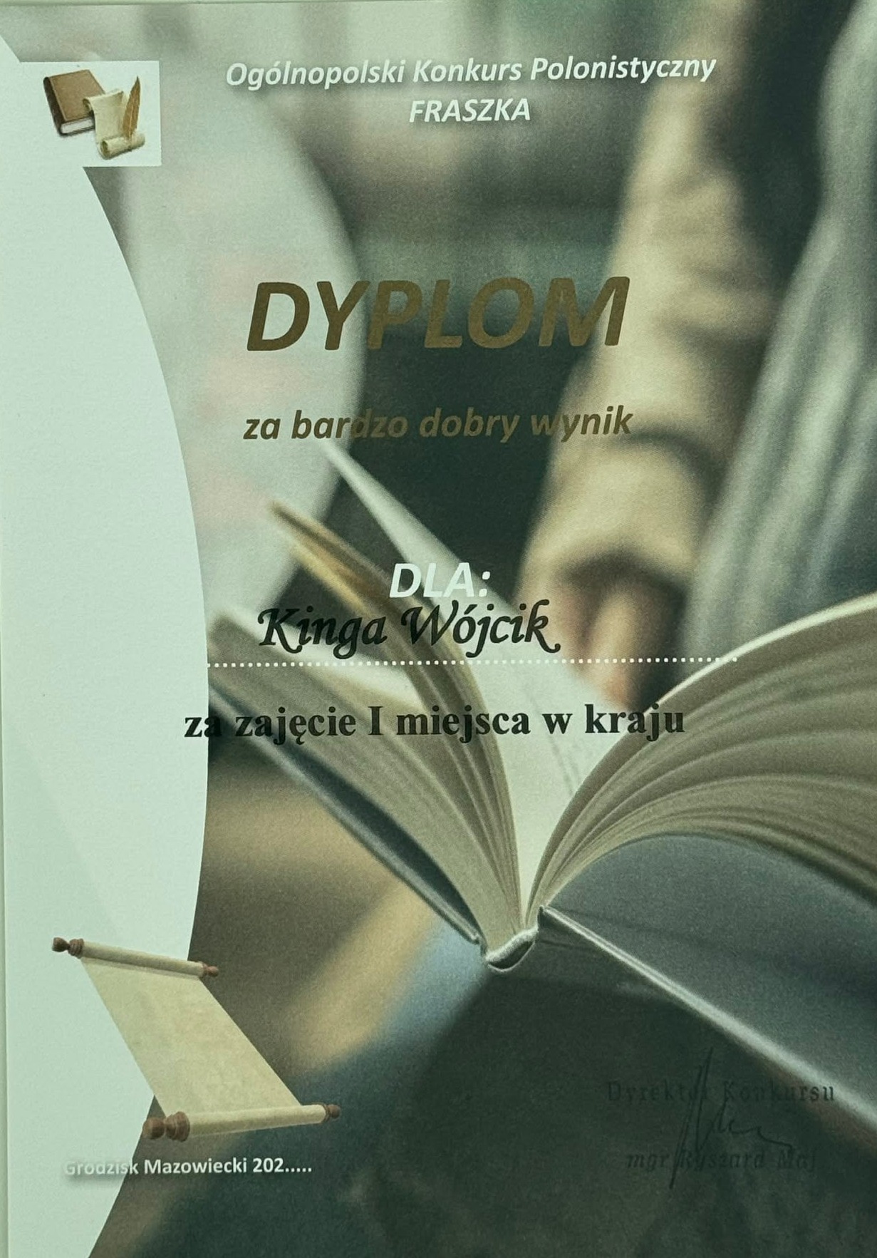 I MIEJSCE DLA LICEALISTKI ZS PROSZOWICE W OGÓLNOPOLSKIM KONKURSIE POLONISTYCZNYM „FRASZKA”
